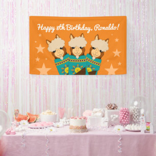 Cute Happy Birthday Boy Alpacas in Blauwgroen Sera Spandoek