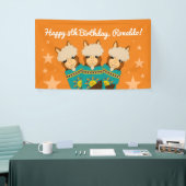 Cute Happy Birthday Boy Alpacas in Blauwgroen Sera Spandoek (Beurs)