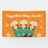 Cute Happy Birthday Boy Alpacas in Blauwgroen Sera Spandoek (Horizontaal)