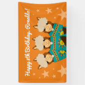 Cute Happy Birthday Boy Alpacas in Blauwgroen Sera Spandoek (Verticaal)
