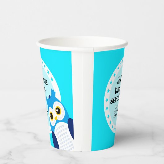 Cute Happy Birthday Boy Blue Owl Papieren Bekers (Rechts)