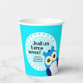 Cute Happy Birthday Boy Blue Owl Papieren Bekers