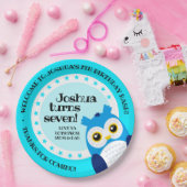 Cute Happy Birthday Boy Blue Owl Papieren Bordje (Feest)