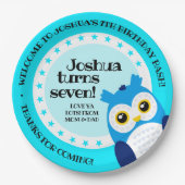 Cute Happy Birthday Boy Blue Owl Papieren Bordje (Voorkant)
