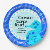 Cute Happy Birthday Boy Blue Seahorse on Waves Papieren Bordje (Voorkant)