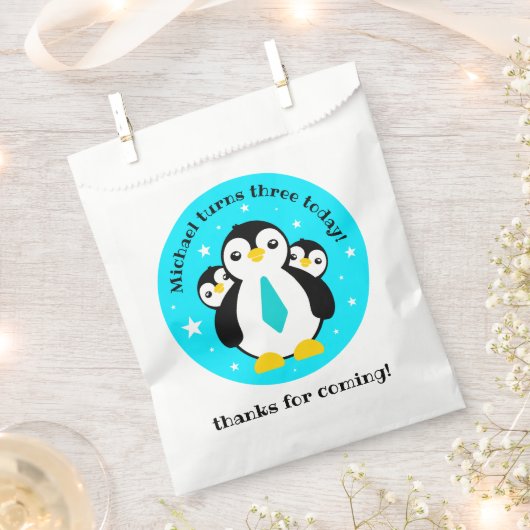 Cute Happy Birthday Boy Penguins Blue Neckties Bedankzakje (Geknipt)