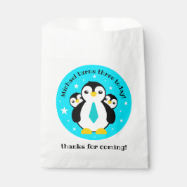 Cute Happy Birthday Boy Penguins Blue Neckties Bedankzakje