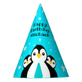 Cute Happy Birthday Boy Penguins Blue Neckties Feesthoedjes