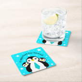 Cute Happy Birthday Boy Penguins Blue Neckties Kartonnen Onderzetters (Insitu)