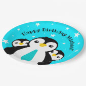 Cute Happy Birthday Boy Penguins Blue Neckties Papieren Bordje (Gekanteld)