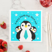 Cute Happy Birthday Boy Penguins Blue Neckties Servet (Insitu)