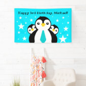 Cute Happy Birthday Boy Penguins Blue Neckties Spandoek (Insitu)