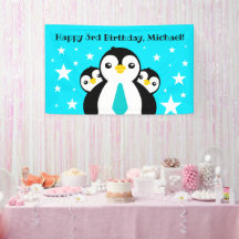 Cute Happy Birthday Boy Penguins Blue Neckties