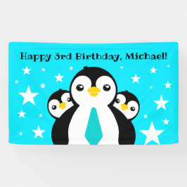 Cute Happy Birthday Boy Penguins Blue Neckties Spandoek