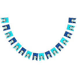 Cute Happy Birthday Boy Penguins Blue Neckties Vlaggetjes