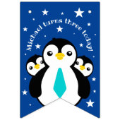 Cute Happy Birthday Boy Penguins Blue Neckties Vlaggetjes (Tweede vlag)