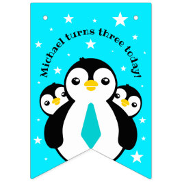 Cute Happy Birthday Boy Penguins Blue Neckties Vlaggetjes