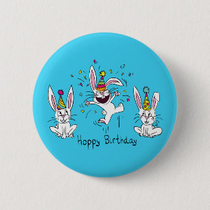 Cute Happy Birthday Bunny Rabbits Kids Ronde Button 5,7 Cm