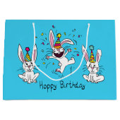 Cute Happy Birthday Bunny Rabbits Kinder Groot Cadeauzakje (Voorkant)