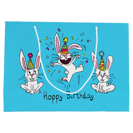 Cute Happy Birthday Bunny Rabbits Kinder Groot Cadeauzakje (Achterkant)