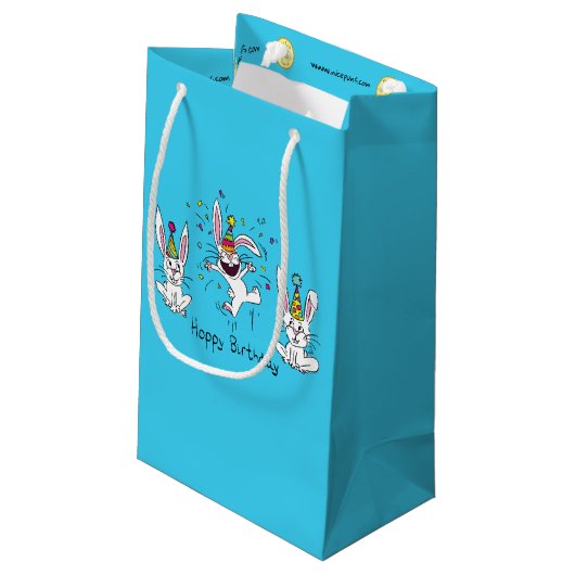 Cute Happy Birthday Bunny Rabbits Kinder Klein Cadeauzakje (Achterkant Gekanteld)