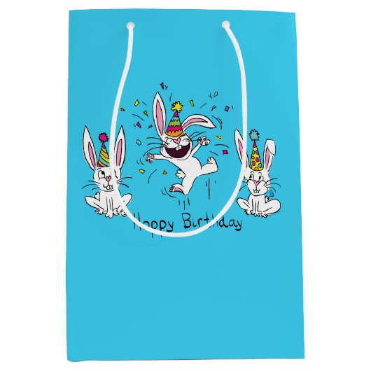 Cute Happy Birthday Bunny Rabbits Kinder Medium Cadeauzakje (Voorkant)
