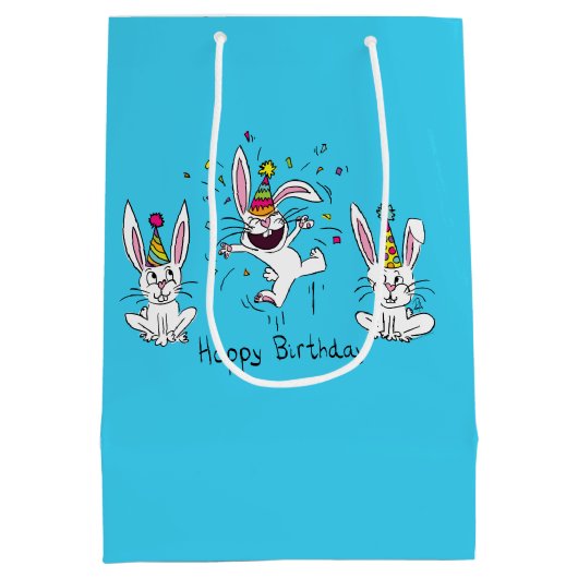 Cute Happy Birthday Bunny Rabbits Kinder Medium Cadeauzakje (Achterkant)
