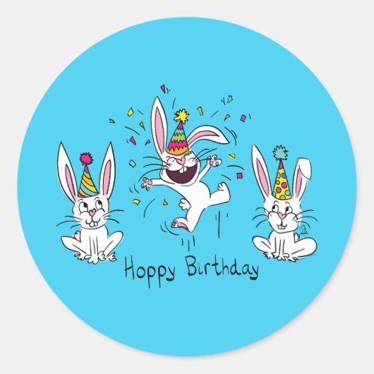 Cute Happy Birthday Bunny Rabbits Kinder Ronde Sticker (Voorkant)