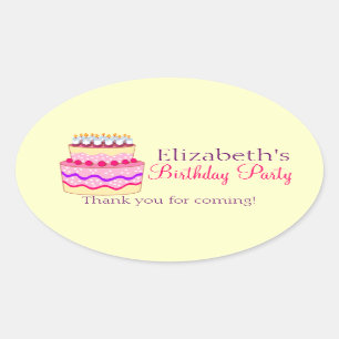 Cute Happy Birthday Cake Personalized Ovale Sticker