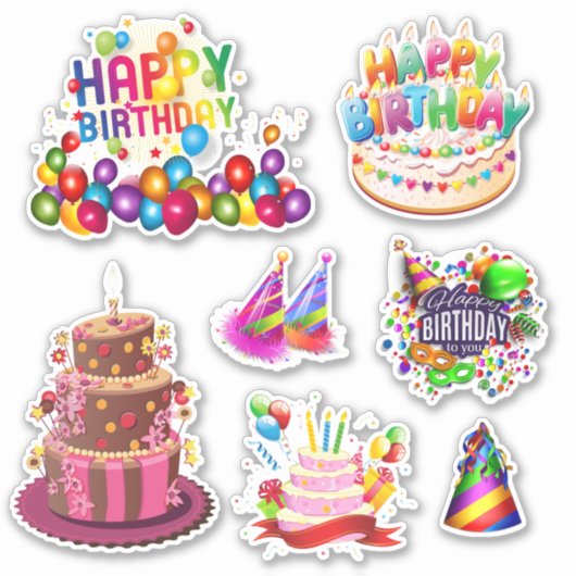 Cute Happy Birthday Cakes en Balonse Stickers (Voorkant)
