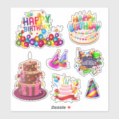 Cute Happy Birthday Cakes en Balonse Stickers (Vel)