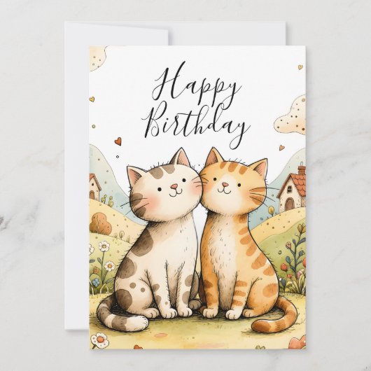 Cute Happy Birthday Cat Card Feestdagenkaart (Voorkant)