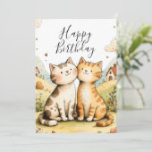 Cute Happy Birthday Cat Card Feestdagenkaart (Staand voorkant)