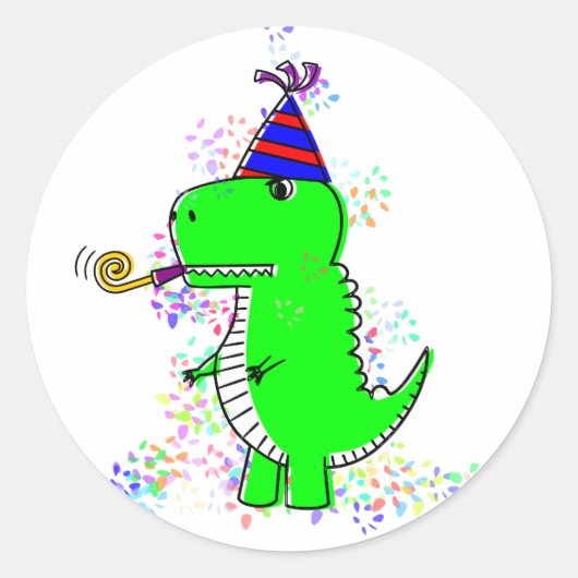Cute Happy Birthday Dinosaur Confetti Ronde Sticker (Voorkant)