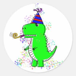 Cute Happy Birthday Dinosaur Confetti Ronde Sticker