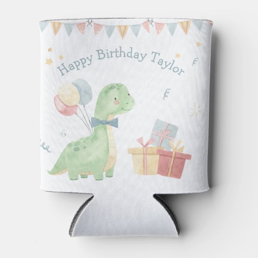 Cute Happy Birthday Dinosaur Party Blikjeskoeler (Voorkant)