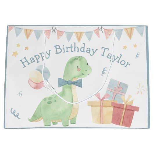 Cute Happy Birthday Dinosaur Party Large Gift Bag Groot Cadeauzakje (Voorkant)