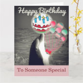 Cute Happy Birthday Dolphin Balloon Art Kaart (Gele Bloem)