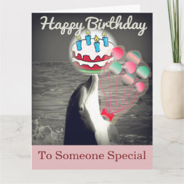 Cute Happy Birthday Dolphin Balloon Art Kaart