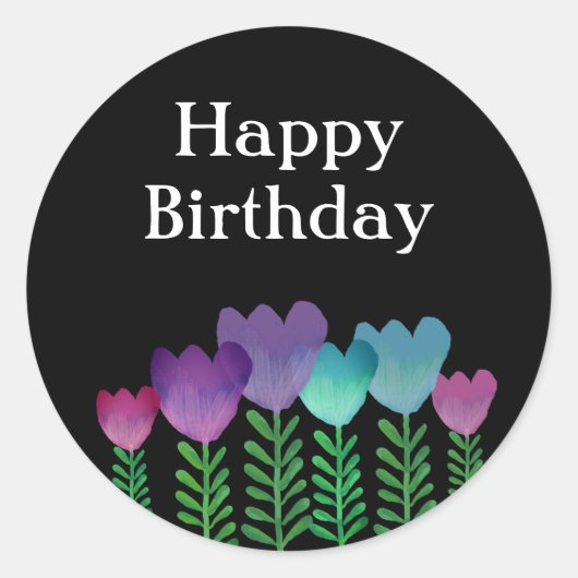 Cute Happy Birthday Floral Ronde Sticker (Voorkant)