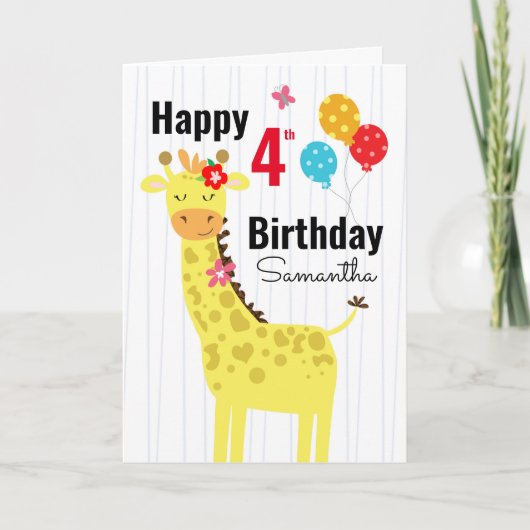 Cute Happy Birthday Giraffe Custom Name Kaart (Voorkant)