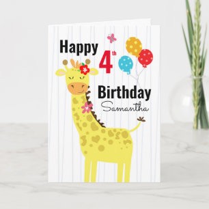 Cute Happy Birthday Giraffe Custom Name Kaart