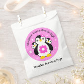Cute Happy Birthday Girl Penguins Pink Flowers Bedankzakje (Geknipt)