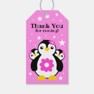 Cute Happy Birthday Girl Penguins Pink Flowers Cadeaulabel