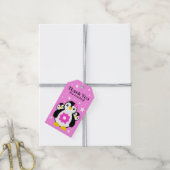 Cute Happy Birthday Girl Penguins Pink Flowers Cadeaulabel (Met Touw)