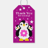 Cute Happy Birthday Girl Penguins Pink Flowers Cadeaulabel (Achterkant)