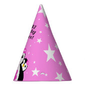 Cute Happy Birthday Girl Penguins Pink Flowers Feesthoedjes (Rechts)