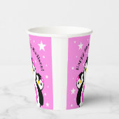 Cute Happy Birthday Girl Penguins Pink Flowers Papieren Bekers (Rechts)