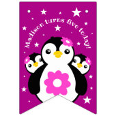Cute Happy Birthday Girl Penguins Pink Flowers Vlaggetjes (Tweede vlag)