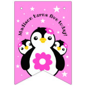 Cute Happy Birthday Girl Penguins Pink Flowers Vlaggetjes (Eerste vlag)